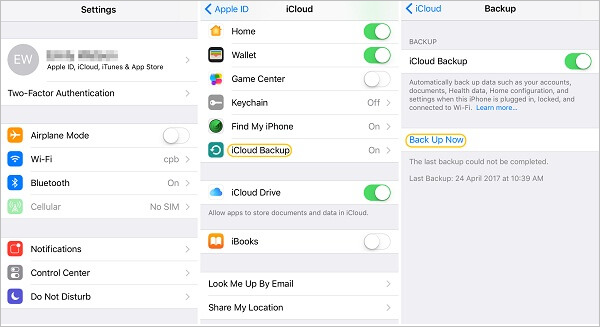 choose back up now from icloud backup