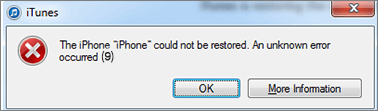 the iphone could not be restored, an unknown error occurred (9)
