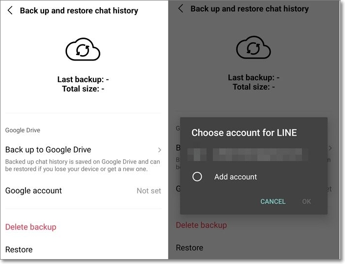 line chat backup google account