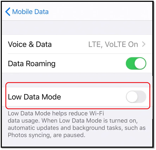 toggle low data mode off