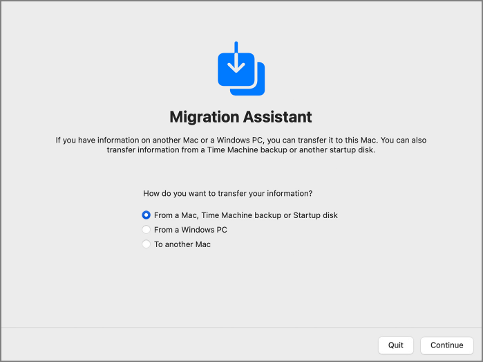 restore from a Mac, Time Machine backup or startup disk