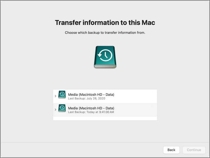select a backup to restore