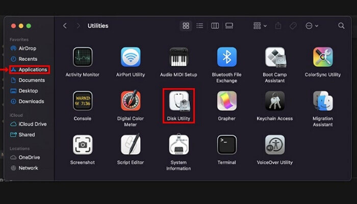 open disk utility from applications
