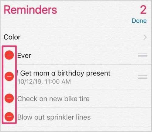 select the minus button to delete the reminders