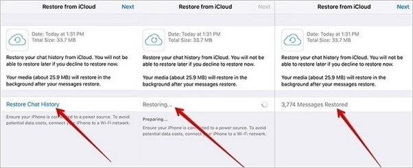 click on restore chat history