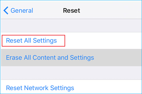 reset all settings on iPhone