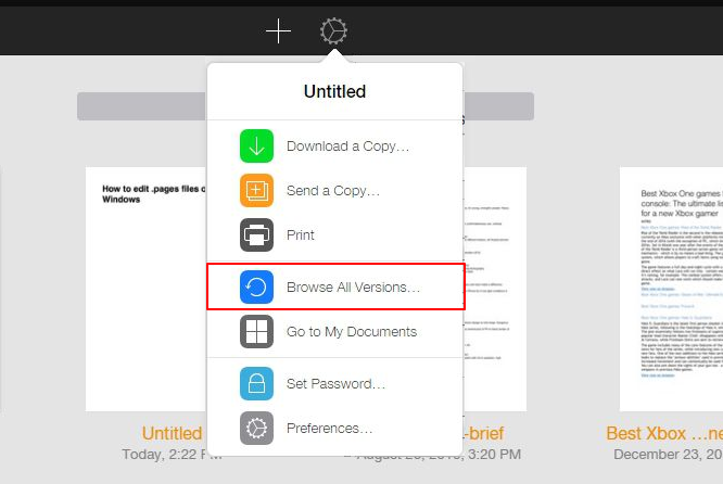 Browse history versions of Pages in iCloud