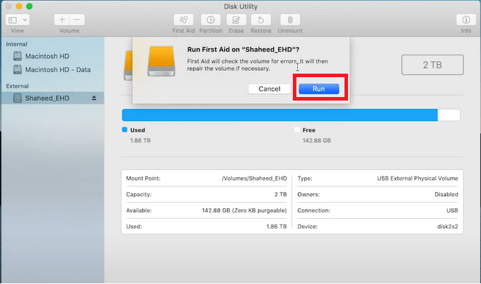 run first aid with disk utility