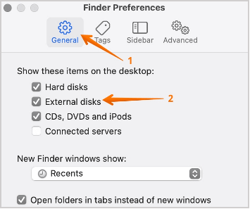 Select External Disk in Finder Preferences