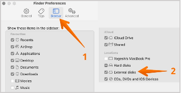 Click on External Disks in the Sidebar of Finder Preferences