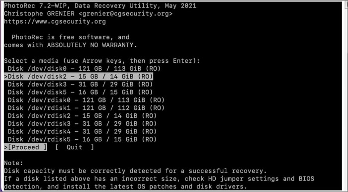 start recover formatted sd card with photorec