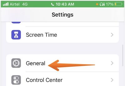 Tap on General in iPhone Settings