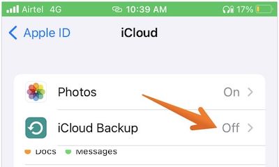 Tap on iCloud Backup