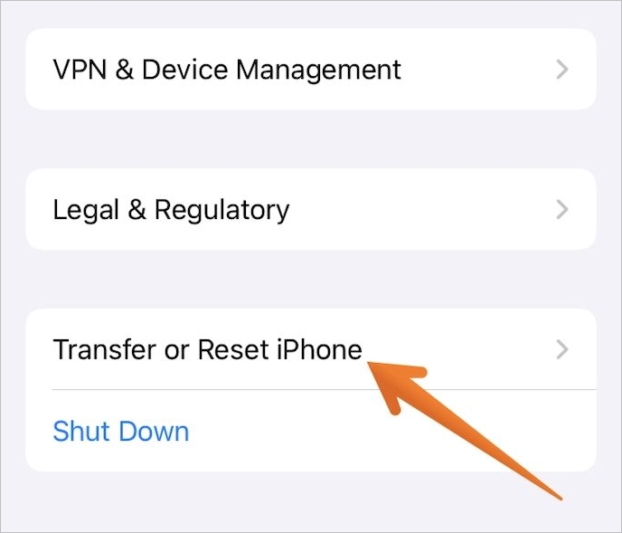 tap on transfer or reset iphone