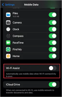 Turn Off Wi-Fi Assist