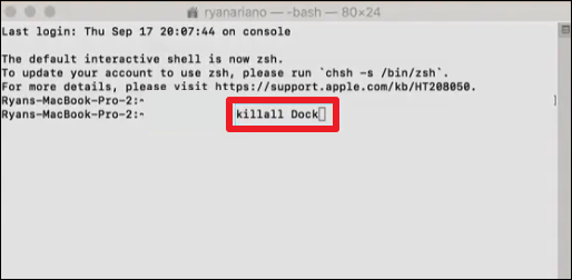 Type Killall Dock