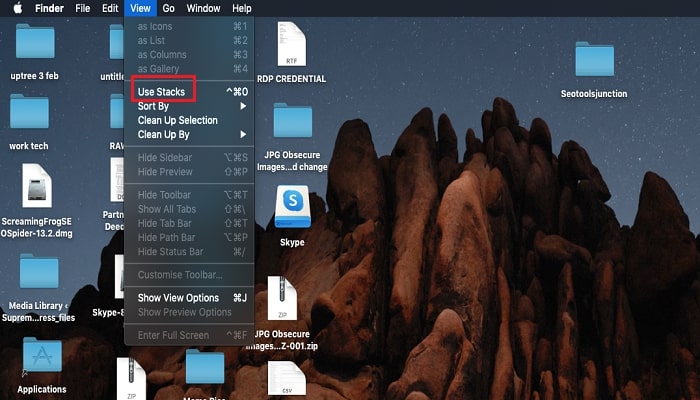 unhide files in stack step 1