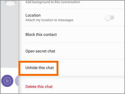unhide chat in Viber on android