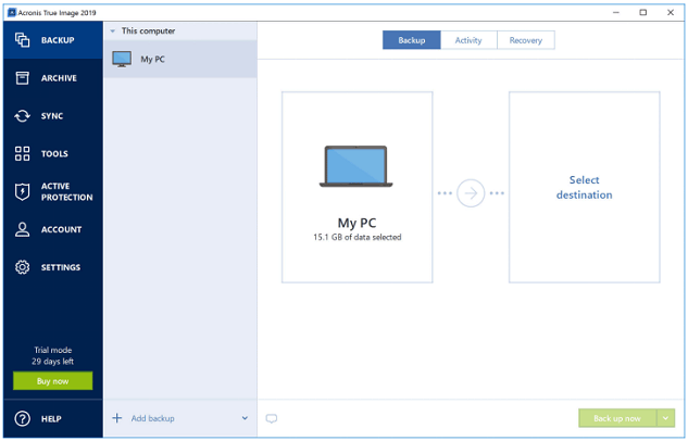 Image of disk imaging software - acronis