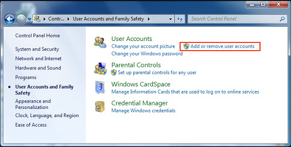 choose to add or remove user accounts under user accounts