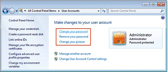 click on the change your password option