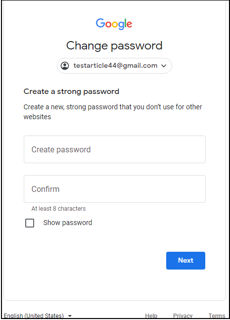 reset password google account