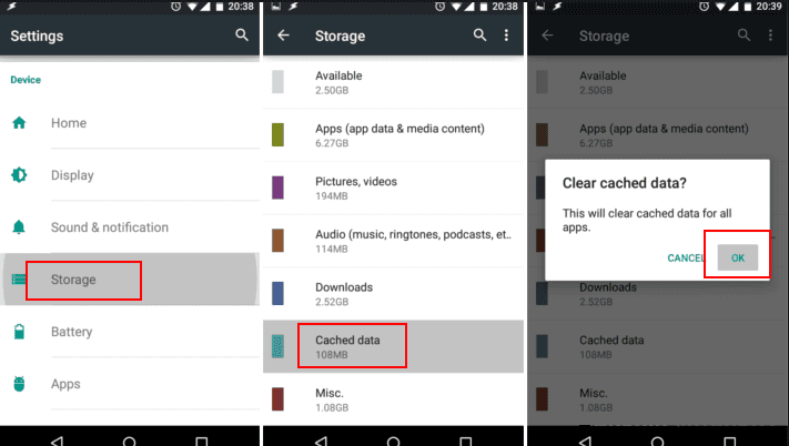 Clean up app caches to increase Android memory space.