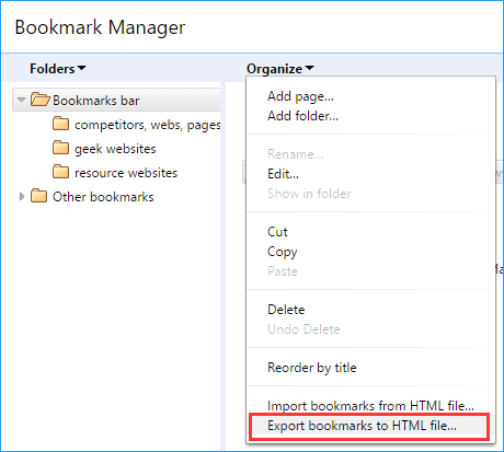 Export and backup Chrome bookmark html files.