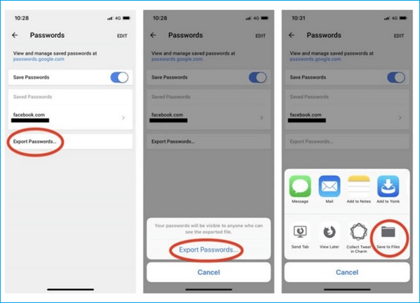 Export passwords