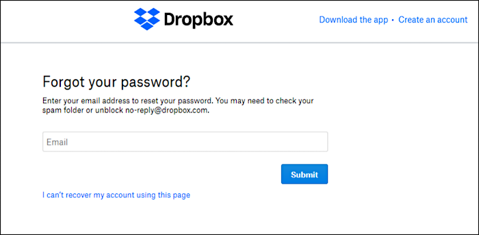forgot dropbox password