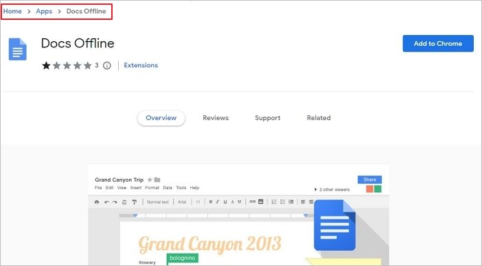 open Google Docs Offline Extension