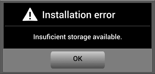 Insufficient storage available on Android.