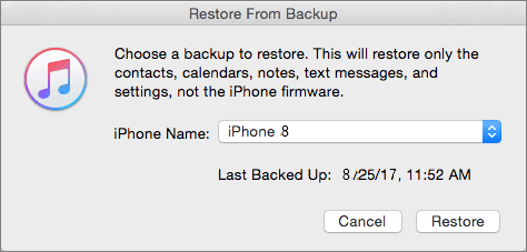 Restore iOS 11 data from iTunes backup to iPhone 8.