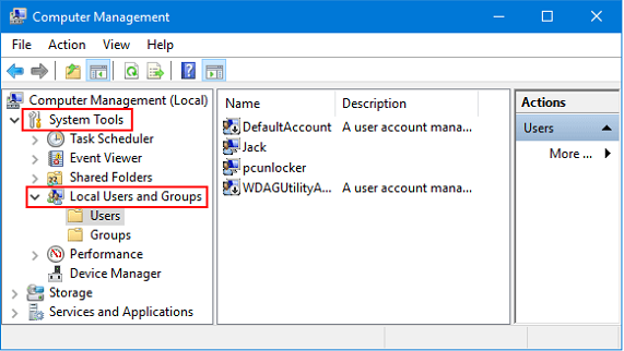 choose local users and groups from computer management 