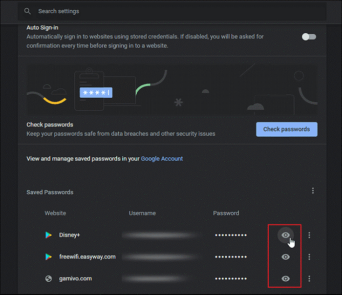 view saved passwords on chrome
