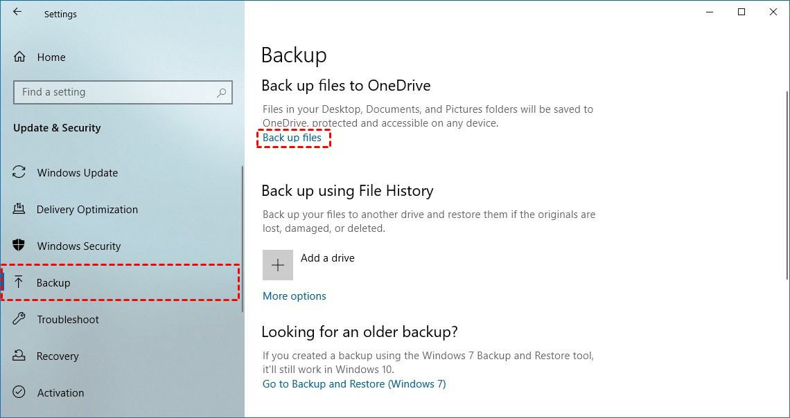 onedrive backup option