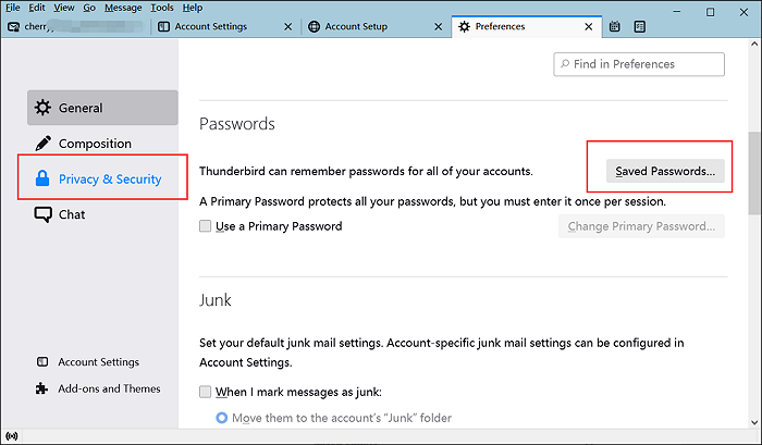 find saved passwords in thunderbird