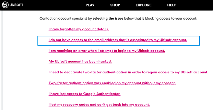 select a ubisoft account issue