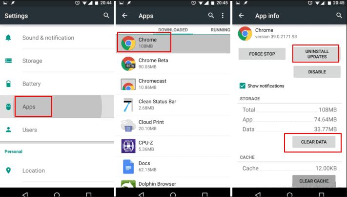 Delete or clear app data to increase Android storage space.