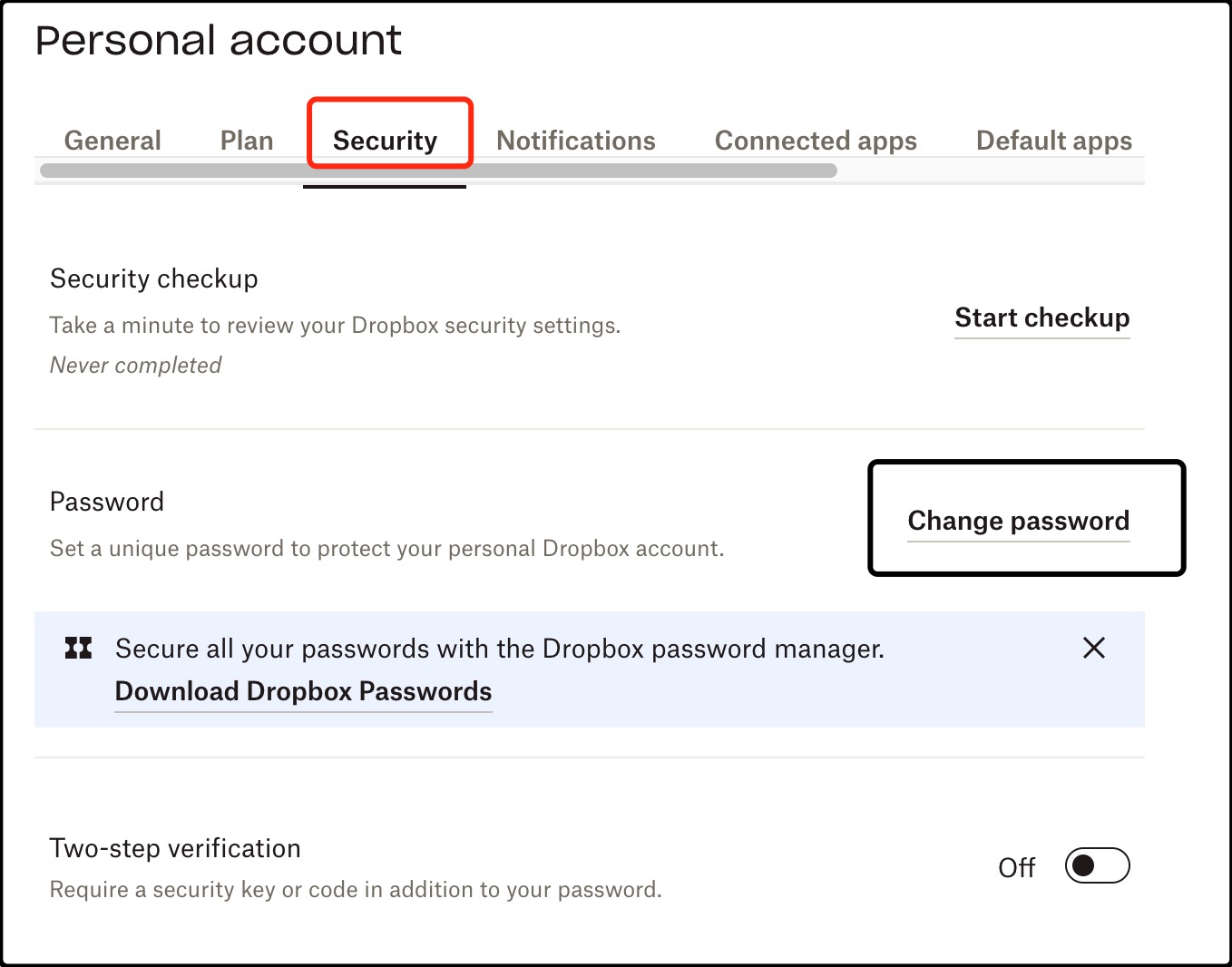 reset dropbox password