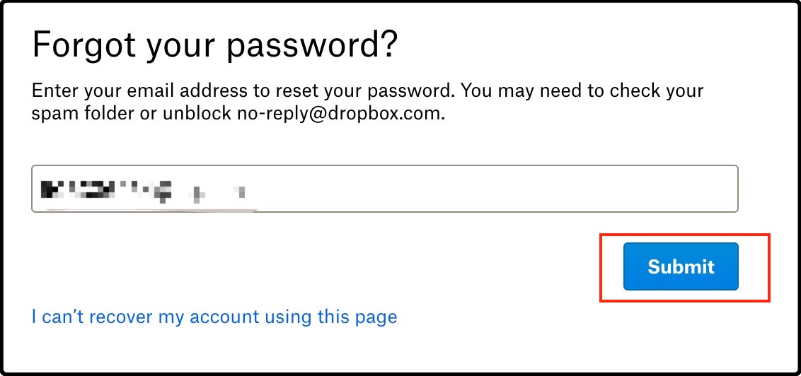 forgot dropbox password