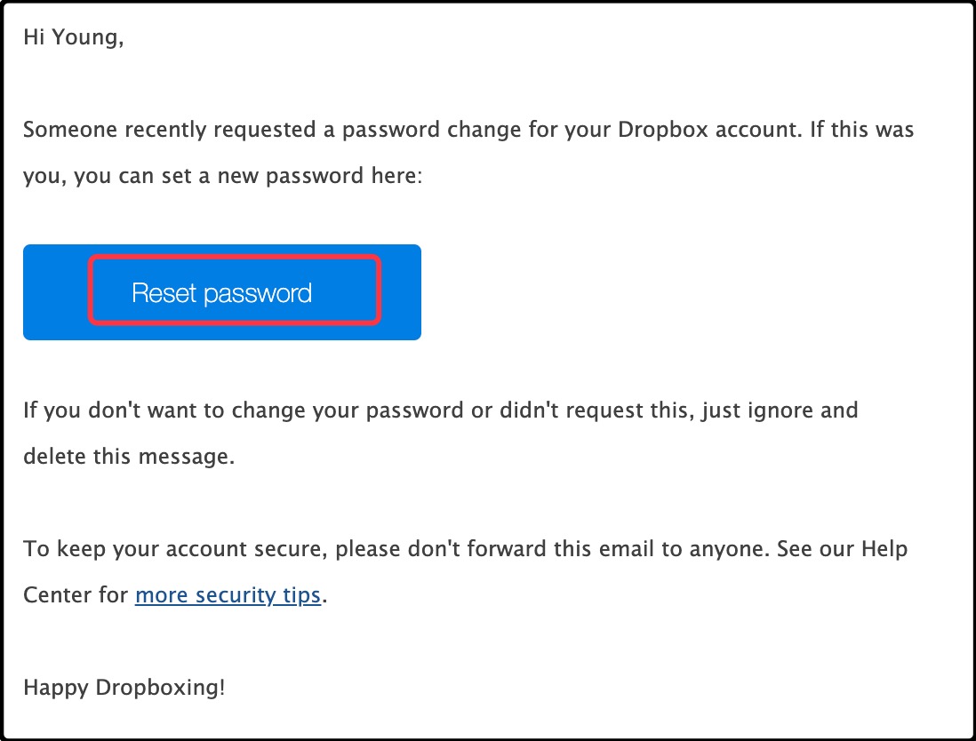 reset dropbox password