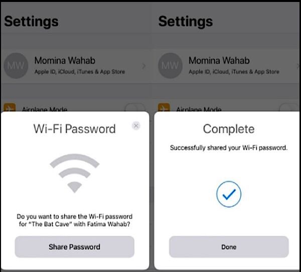 share wifi passwords between iphones