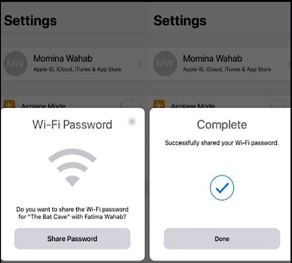 share wifi passwords between iphones
