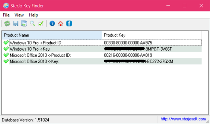 recover the product keys using sterjo key finder