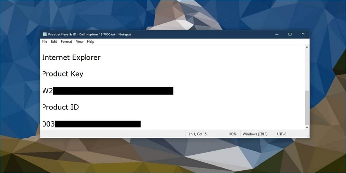 win 10 product key back up notepad