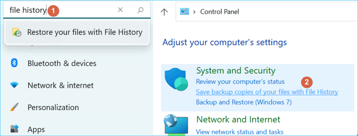 two ways to access windows 11 file history