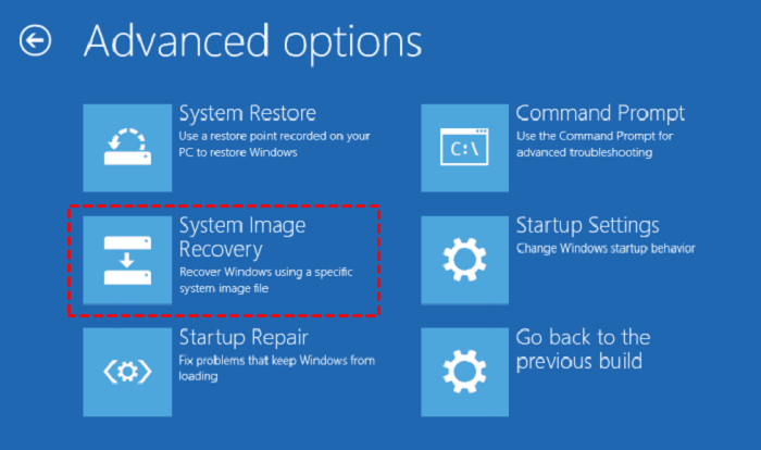 Selecting the System Image Recovery option