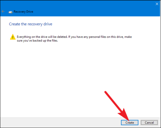 back up create a recovery drive