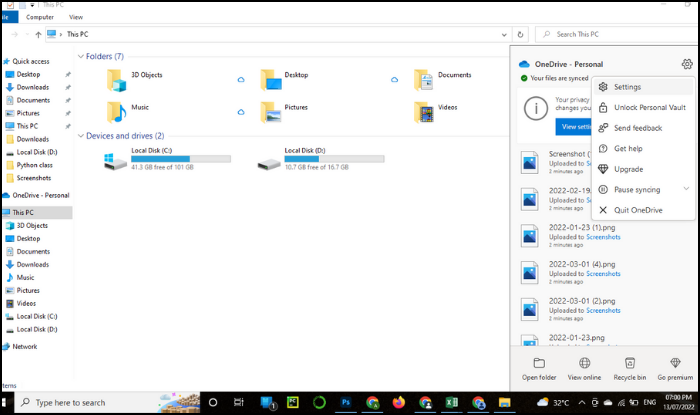 backup c drive files to OneDrive - Step1